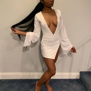 WHITE PLUNGE DRESS SIZE 6 but fits small